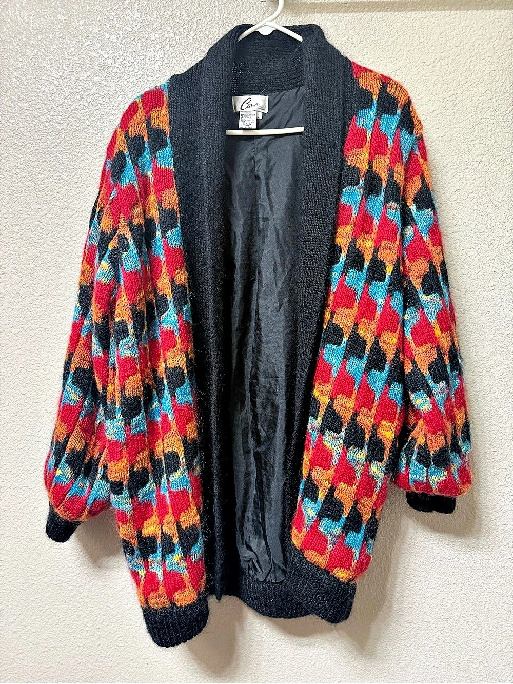 Vintage Career Fashion Geometric Knit Cardigan in Multicolor Size Large